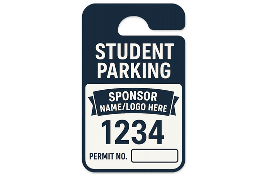 student parking tags with custom sponsor